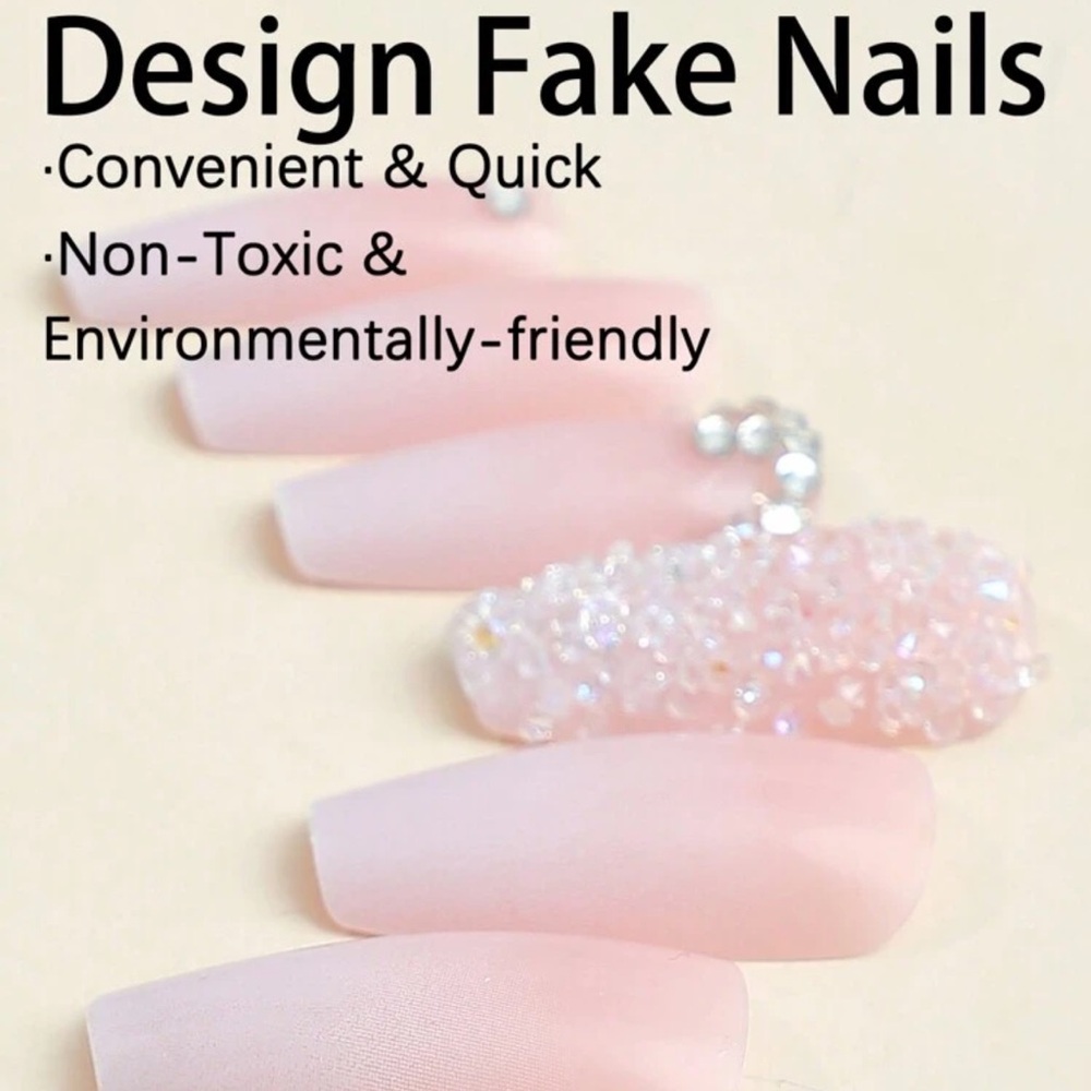 24pcs Long Coffin Shaped Ballet Style Gradient Sparkly Rhinestone Nail Tips Set - Picture 3 of 4